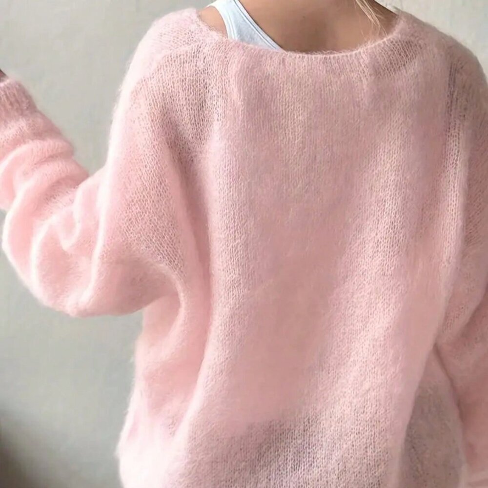 Pink Casual Women's Plush Mohair Sweater - Picture 2 of 4